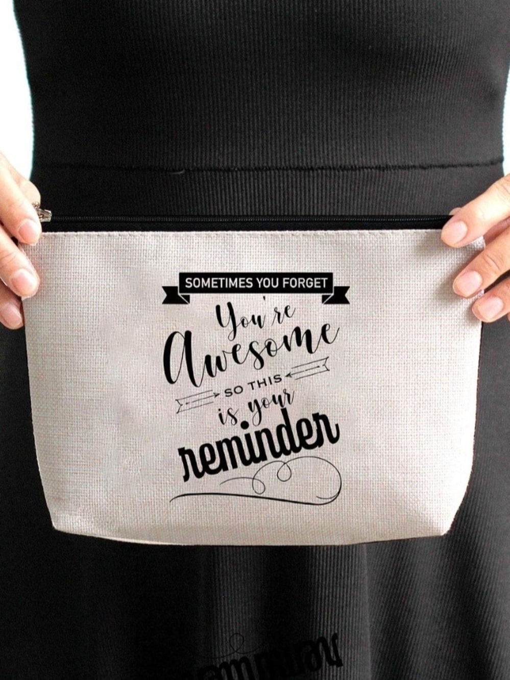 Canvas Zip Pouch - 'You're Awesome' Beige Reminder Clutch, NIP